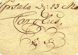 Karl IX:s signatur från gårdens kungabrev från 1607